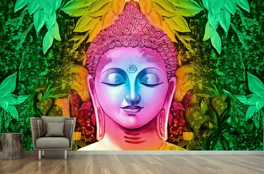 Multicolor Buddha portrait wall mural & Wallpaper | Buy Best Spiritual